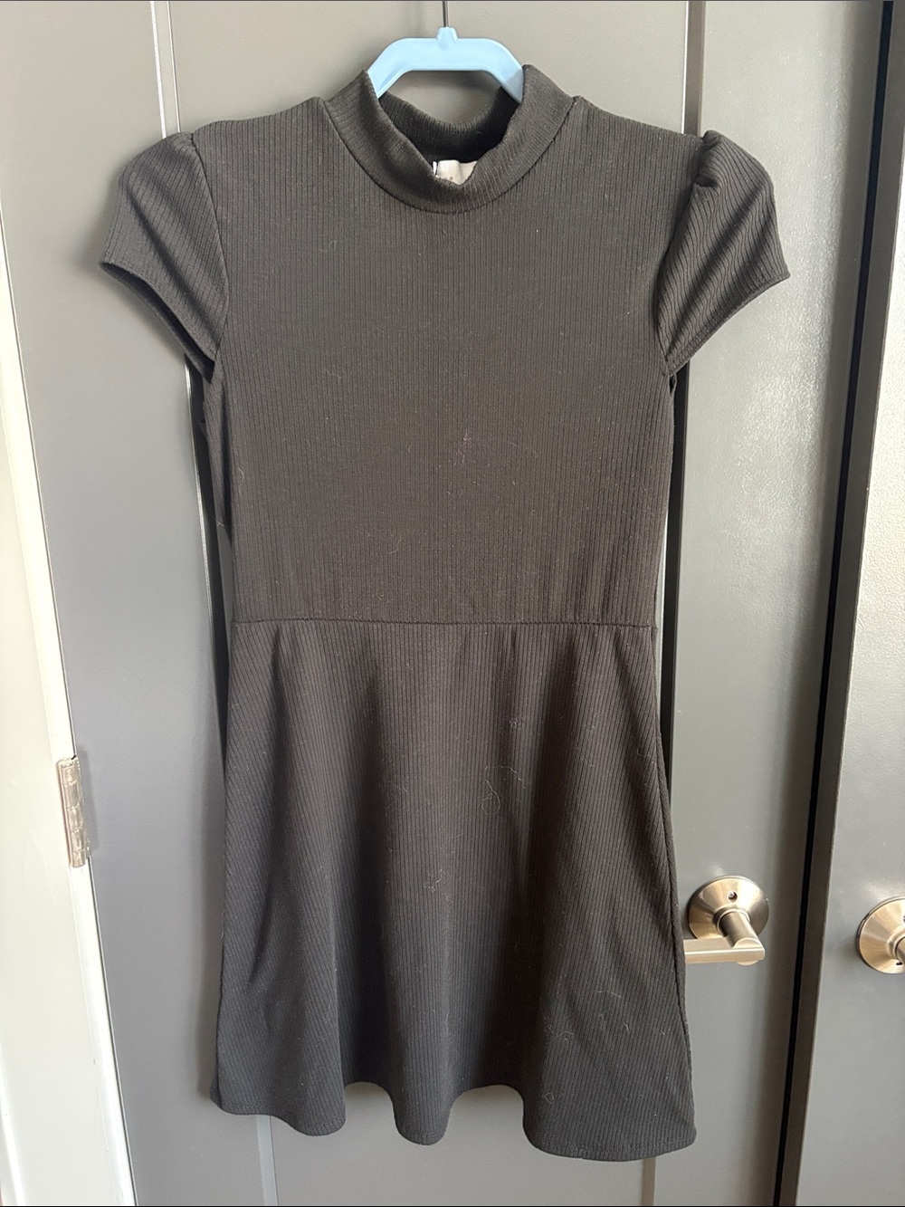 Black Ribbed Mock Neck Mini Dress